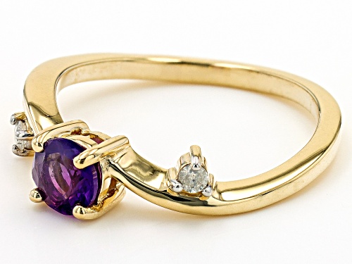 0.38ctw African Amethyst And 0.06ctw Diamond 10K Yellow Gold Ring - Size 7
