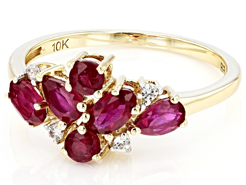 1.30ctw Mahaleo Ruby® With 0.07ctw White Zircon 10k Yellow Gold July Birthstone Band Ring - Size 8