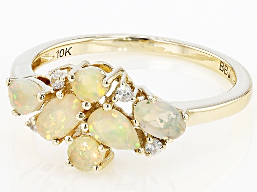 0.59ctw Ethiopian Opal With 0.07ctw White Zircon 10k Yellow Gold October Birthstone Band Ring - Size 9