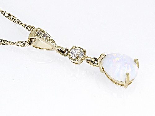 0.45ct Lab Created Opal With 0.09ctw White Zircon 10k Yellow Gold Pendant with Chain
