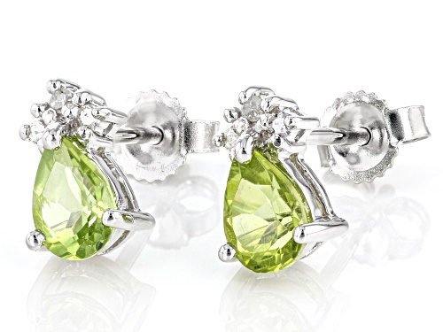0.85ctw Manchurian Peridot™ And 0.04ctw White Diamond Rhodium Over 10k White Gold Stud Earrings