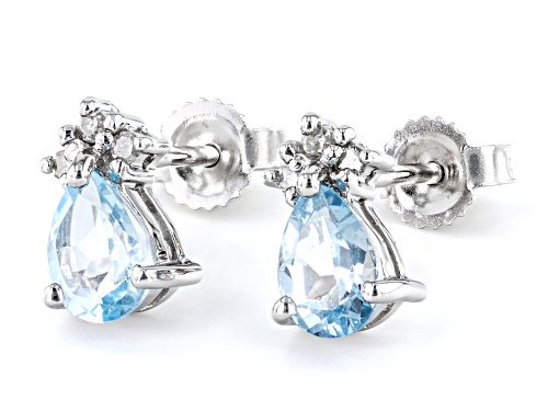 0.92ctw Glacier Topaz™ And 0.04ctw White Diamond Rhodium Over 10k White Gold Stud Earrings