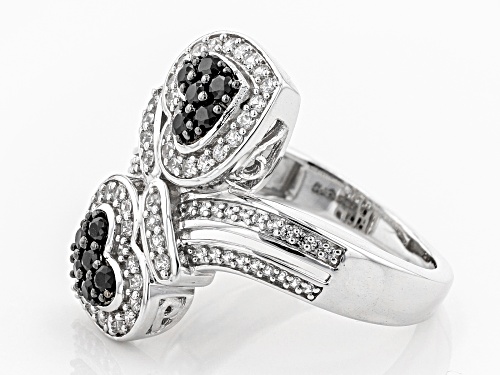 1.26CTW Black Spinel & White Zircon Rhodium Over Sterling Silver Heart Ring - Size 6