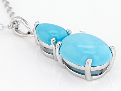 10x8mm Oval And 7x5mm Pear Shape Cabochon Sleeping Beauty Turquoise Silver Pendant With Chain