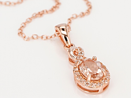 .60CT OVAL MORGANITE AND .22CTW WHITE ZIRCON 18K ROSE GOLD OVER SILVER PENDANT WITH CHAIN