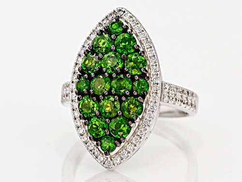 1.80ctw Round Russian Chrome Diopside And .64ctw Round White Zircon Sterling Silver Ring - Size 6