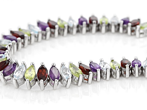 5.71ctw Marquise Multi Gem Sterling Silver Bolo Bracelet, Adjusts To Approximately 6