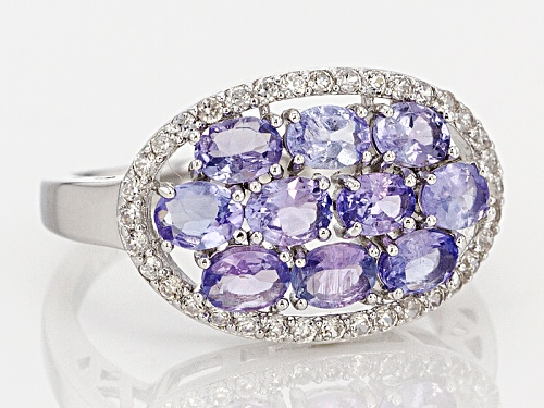 2.00ctw Oval Tanzanite And .36ctw Round White Zircon Sterling Silver Ring - Size 7