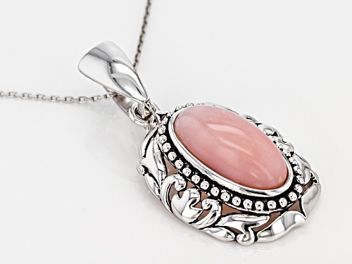 18x9mm Oval Cabochon Peruvian Pink Opal Sterling Silver Solitaire Enhancer With Chain
