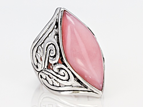 27x13mm Marquise Cabochon Peruvian Pink Opal Sterling Silver Solitaire Ring - Size 12