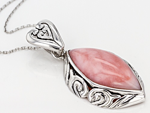 27x13mm Marquise Cabochon Peruvian Pink Opal Sterling Silver Solitaire Enhancer With Chain
