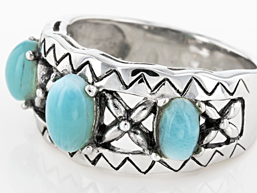 Oval Cabochon Larimar Sterling Silver 3-Stone Band Ring - Size 6