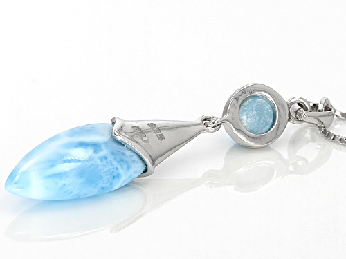 6mm Round And 20x8mm Fancy Cut Cabochon Blue Larimar Sterling Silver 2-Stone Pendant With Chain