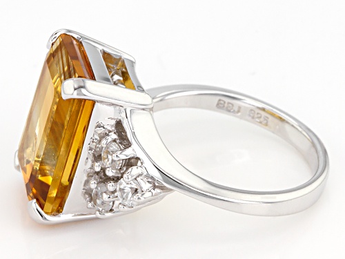 6.01ct Emerald Cut Brazilian Citrine With .50ctw Round White Zircon Sterling Silver Ring - Size 8