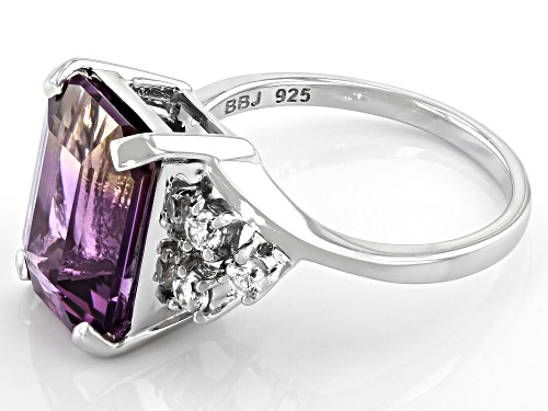 7.74ct Emerald Cut Ametrine With .50ctw White Zircon Rhodium Over Sterling Silver Ring - Size 9
