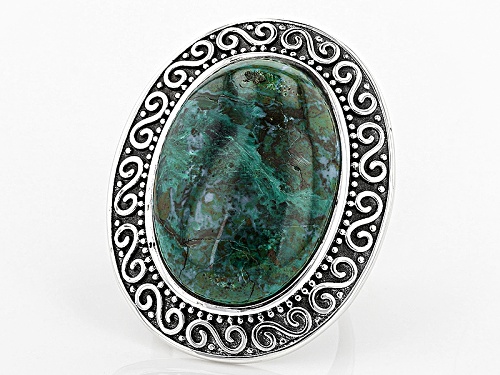 25x18mm Oval Cabochon  Chrysocolla Sterling Silver Ring - Size 7
