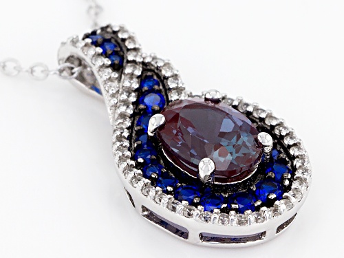 1.23ct Oval Lab Alexandrite With .43ctw Lab Blue Spinel And .29ctw White Zircon Silver Slide W/Chain