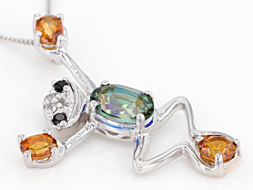 1.65ctw Green Halo™ & Dragonfly™ Topaz, Black Spinel & White Topaz Silver Frog Pendant W/Chain