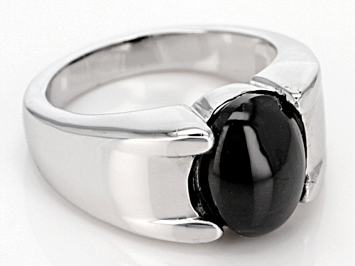 11x9mm Oval Cabochon Black Cat's Eye Sillimanite Sterling Silver Solitaire Ring - Size 6