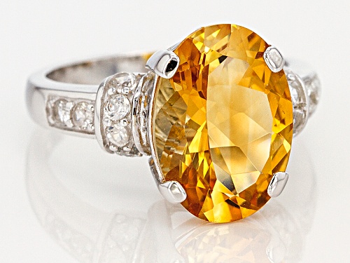4.25ct Oval Brazilian Citrine With .60ctw Round White Zircon Sterling Silver Ring - Size 9
