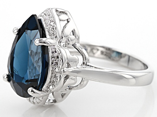 6.50ct Pear Shape London Blue Topaz Sterling Silver Solitaire Ring - Size 12