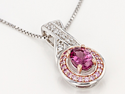 .80ct Raspberry Color Rhodolite, .24ctw Pink Sapphire W/ .12ctw White Zircon Silver Pendant W/ Chain