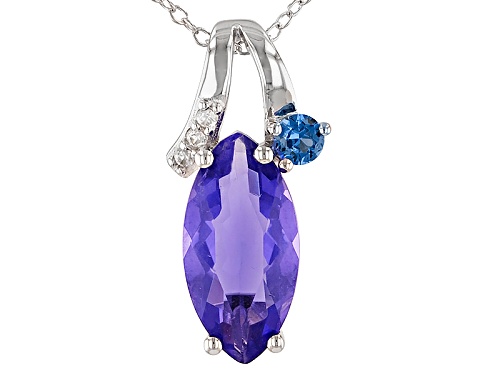 4.09ctw Color Change Blue Fluorite, Lab Created Blue Spinel & White Zircon Silver Pendant With Chain