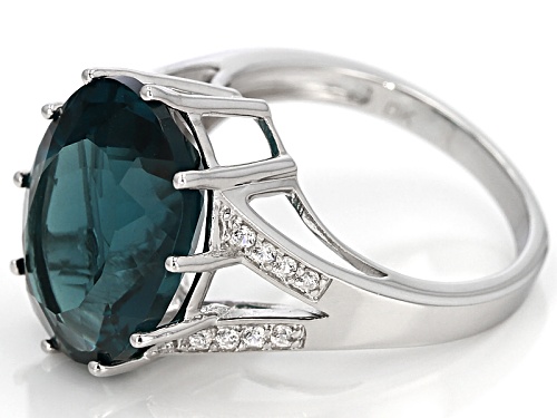 10.88ct Oval Teal Fluorite And .23ctw Round White Zircon Sterling Silver Ring - Size 5
