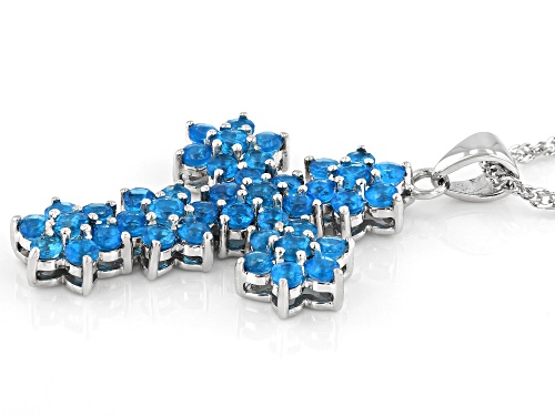 3.25ctw Round Neon Apatite Rhodium Over Sterling Silver Cross Pendant With Chain