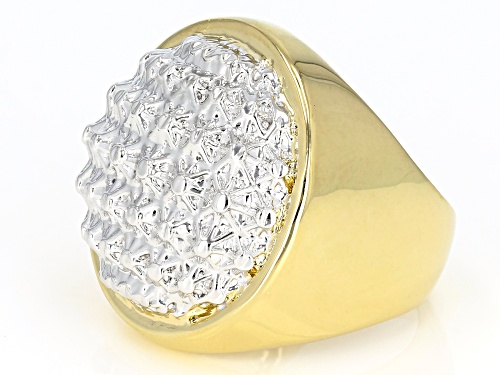 Moda Al Massimo® 18k Yellow Gold And Rhodium Over Bronze Domed Diamond Cut Statement Ring - Size 7