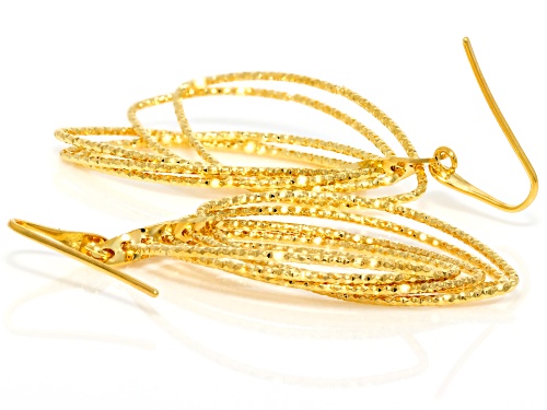 18k Yellow Gold Over Bronze Diamond Cut Marquise Dangle Earrings