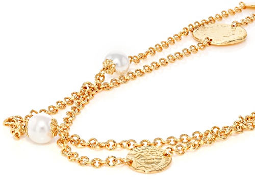 Moda Al Massimo® 18k Yellow Gold Over Bronze Faux Coin and 10mm Simulated Pearl Station 30