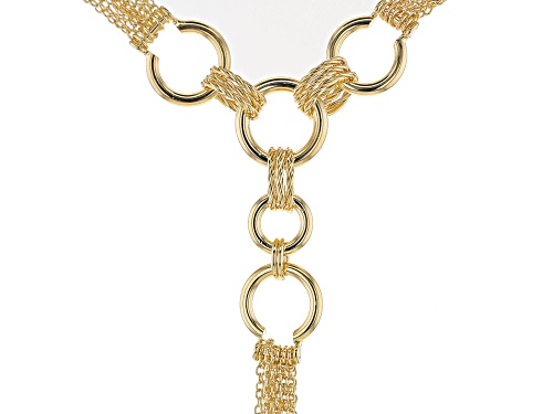 Moda Al Massimo® 18K Yellow Gold Over Bronze Multi Chain Link Designer Tassel Necklace - Size 28