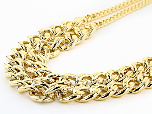 Moda Al Massimo ® 18k Yellow Gold Over Bronze Multi Row 15.25MM Curb Chain Necklace 19 inch - Size 19