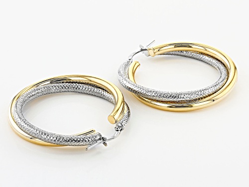 Moda Al Massimo™ 18K Two-Tone Over Bronze Diamond-Cut Polished 35MM Entwined Earrings