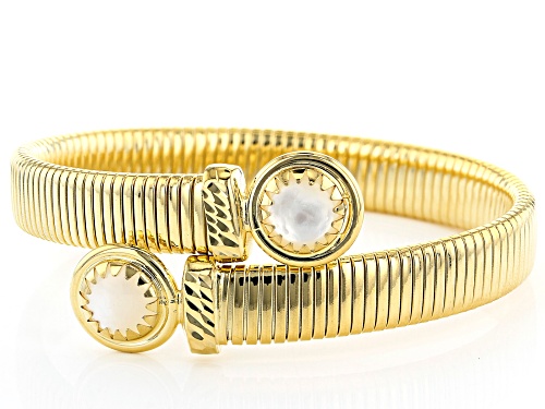 Moda Al Massimo™ 18K Yellow Gold Over Bronze Mother-of-Pearl Simulant Bypass Tubogas Bracelet - Size 8