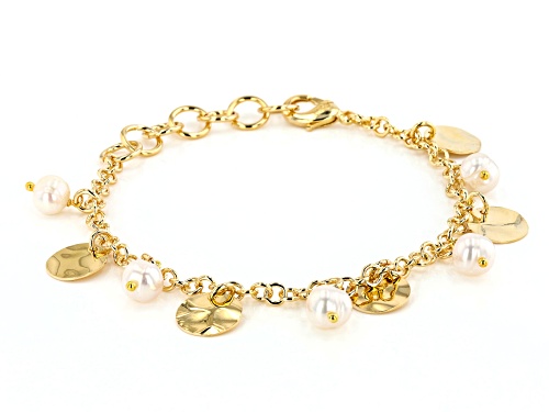 Moda Al Massimo® 18K Yellow Gold Over Bronze Disc Station Pearl Simulant Bracelet - Size 7.5
