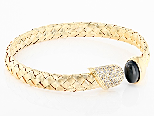 Moda Al Massimo™ 18K Yellow Gold Over Bronze with White Diamond Simulant & Lab Onyx Bangle - Size 8