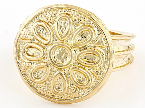 Moda Al Massimo® 18k Yellow Gold Over Bronze Flower Design Signet Ring - Size 8