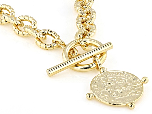 Moda Al Massimo™ 18K Yellow Gold Over Bronze Textured Oval Chain Coin Necklace - Size 20