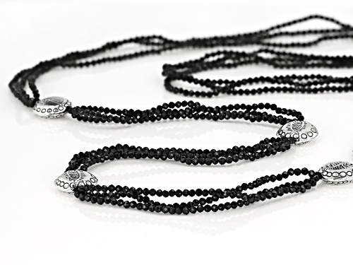 Artisan Collection Of Morocco™ Black Spinel Bead Silver Fish Skeleton Medallion Station Necklace - Size 30