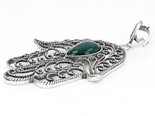 Artisan Collection Of Morocco™ 15x11mm Pear Shape Green Onyx Sterling Silver Hamsa Hand Enhancer