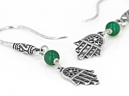 Artisan Collection Of Morocco™ 4mm Round Green Onyx Bead Silver Hamsa Dangle Earrings