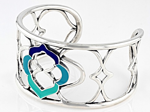 Artisan Collection of Morocco™ 60x35mm Multi-Color Enamel Sterling Silver Open Design Cuff Bracelet - Size 7.5