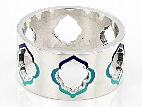 Artisan Collection of Morocco™ 9.8mm Multi-Color Enamel Sterling Silver Open Design Band Ring - Size 8