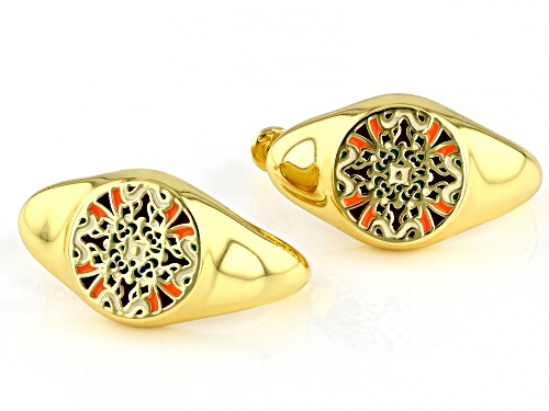 Artisan Collection of Morocco™ 26x14mm Multi-Color Geometric Enamel 18k Gold Over Silver Earrings