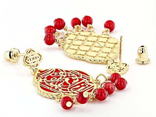 Artisan Collection of Morocco™ Red Enamel & Bamboo Coral 18k Yellow Gold Over Silver Earrings