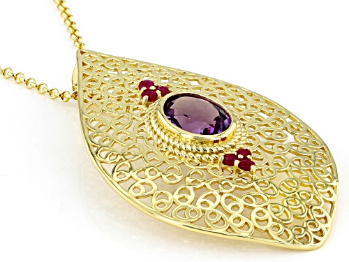 Artisan Collection Of Morocco™ 2.30ctw Amethyst & Ruby 18k Yellow Gold Over Silver Enhancer/Chain
