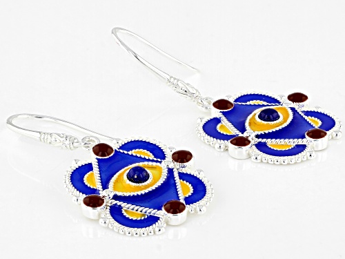 Artisan Collection Of Morocco™ Multi-Color Enamel With Blue Lapis Evil Eye Silver Earrings