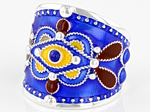 Artisan Collection of Morocco™ Multi-Color Enamel With Blue Lapis Evil Eye Sterling Silver Ring - Size 9
